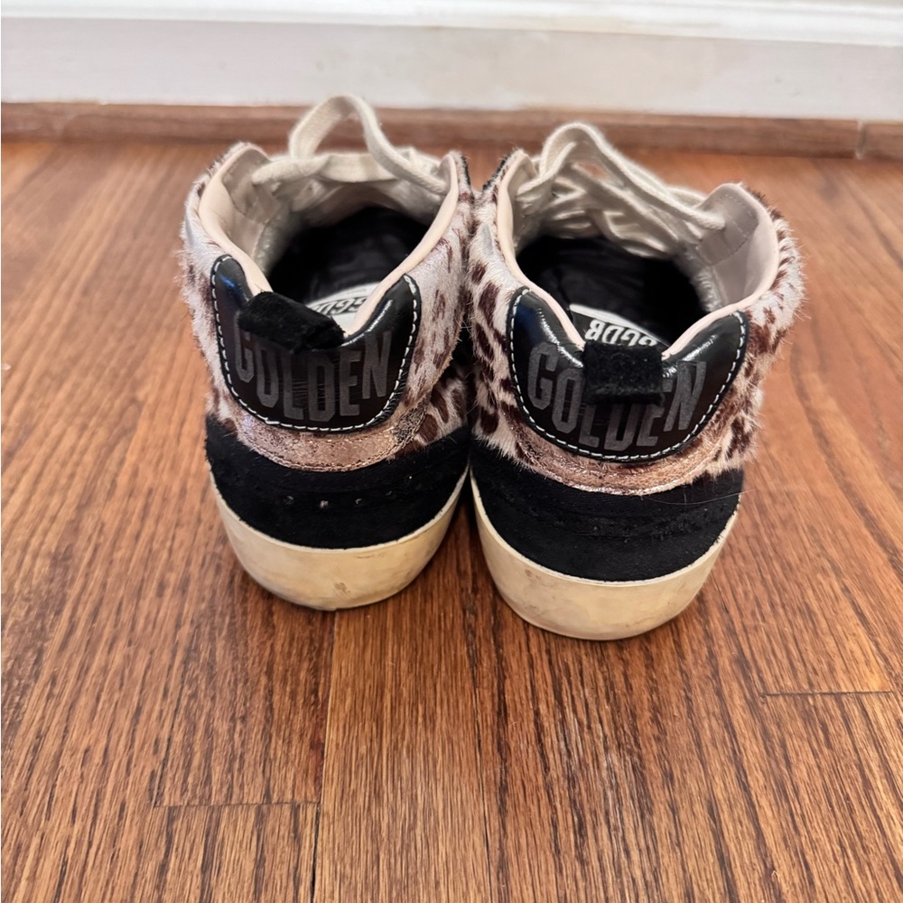 Golden Goose High-Top Leopard Print Sneakers - Black, Brown & White - Picture 2 of 2